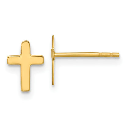 14k Yellow Gold Polished Latin Cross Stud Earrings Gift for Women