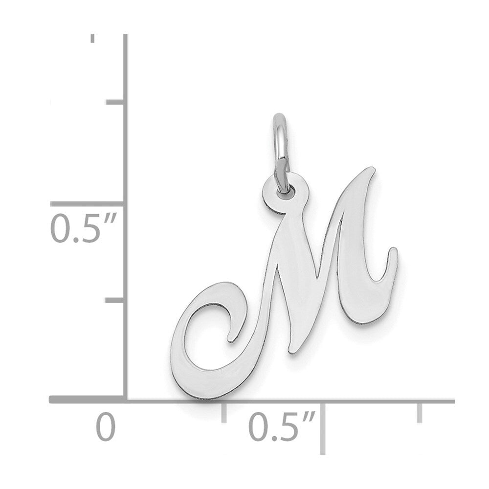 14k White Gold Small Fancy Script Letter M Initial Charm Pendant for Women