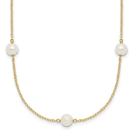 14k Yellow Gold 5-6mm White Freshwater Cultured Pearl 7-Station 18 inch Necklace