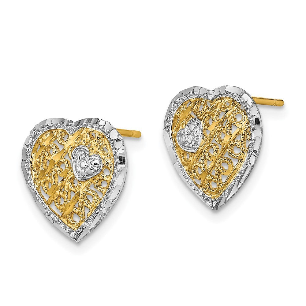 14k Yellow Gold w/ RH Filigree Heart Earrings