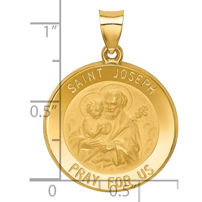 14k Yellow Gold Polished and Satin St Joseph Medal Hollow Pendant