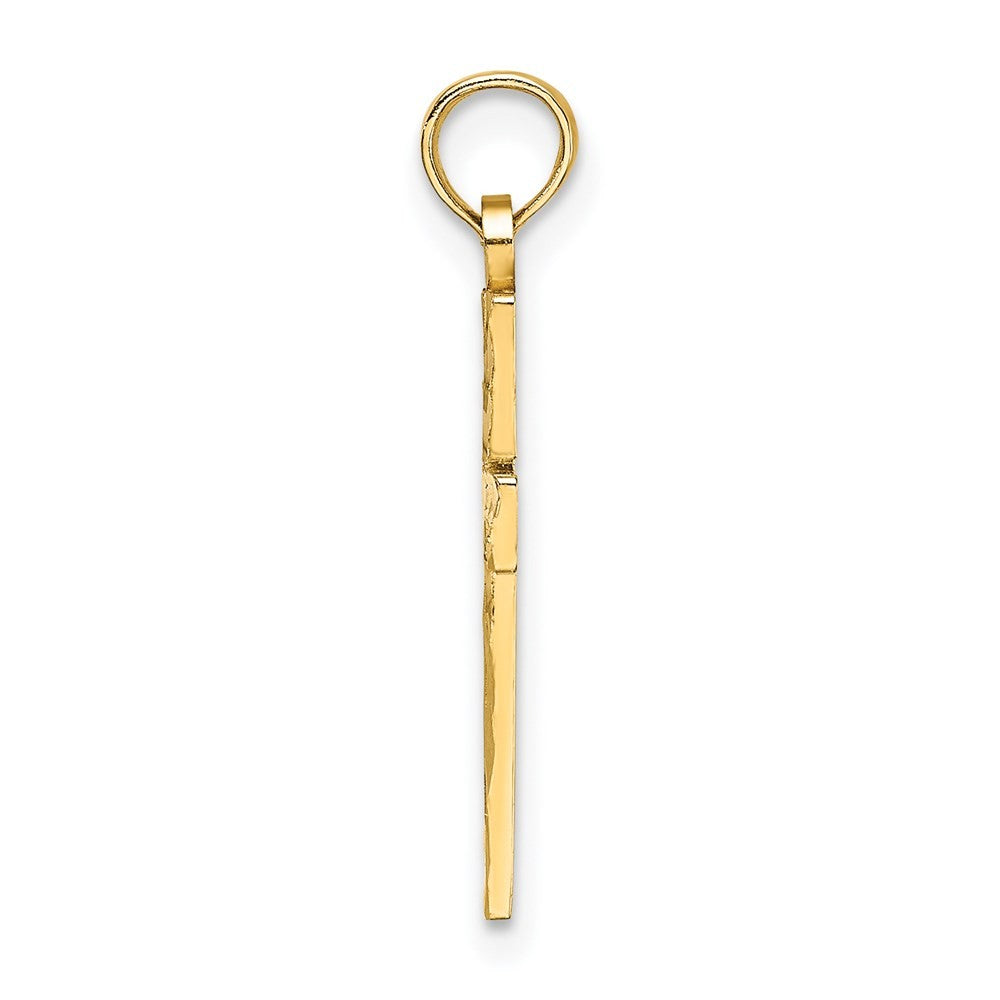 14k Yellow Gold Diamond-Cut Block Cross Charm Pendant