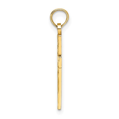 14k Yellow Gold Diamond-Cut Block Cross Charm Pendant