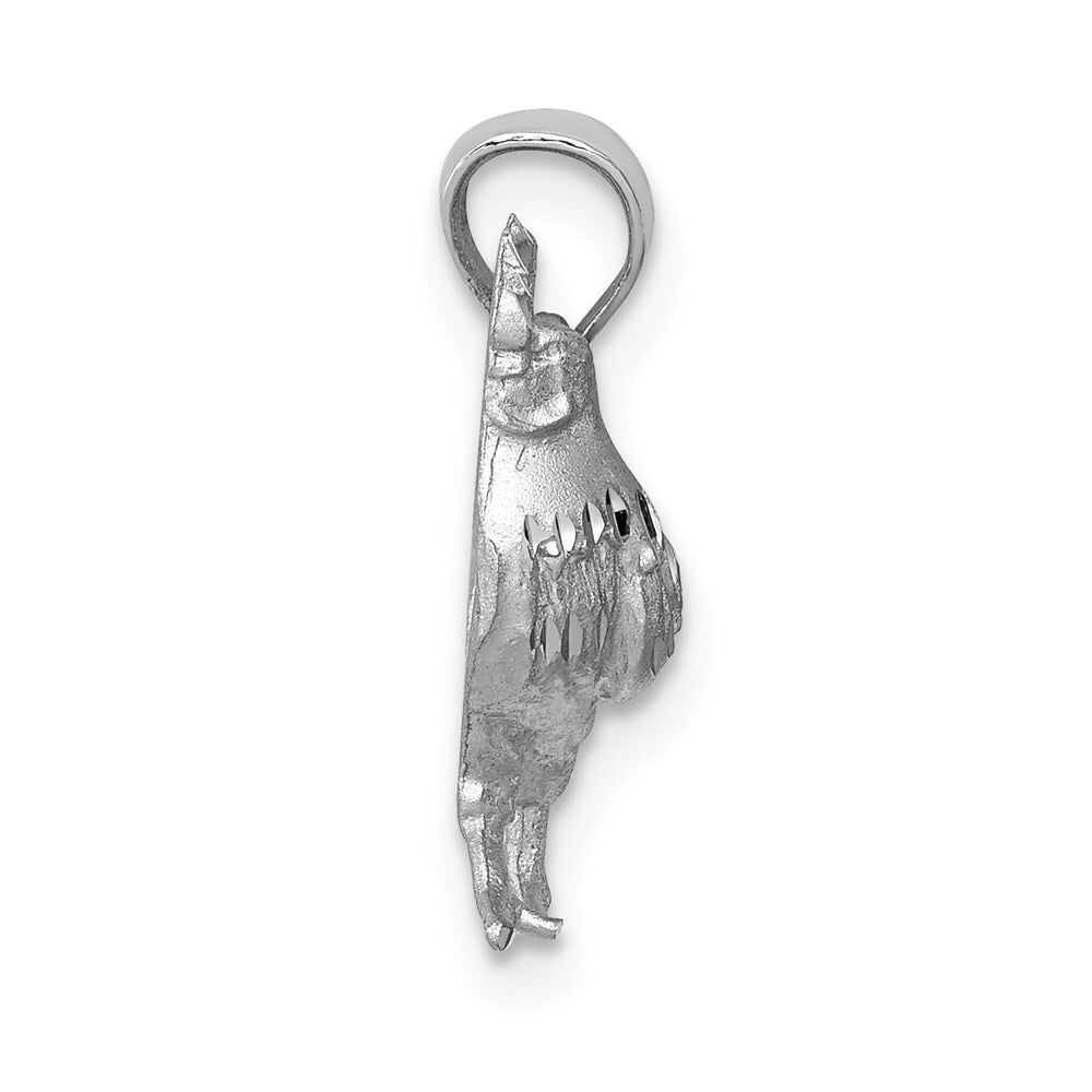 14k White Gold Satin Diamond-cut Rooster Pendant for Women