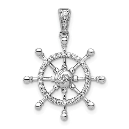 14k White Gold 1 6ct. Diamond Ship Wheel Pendant