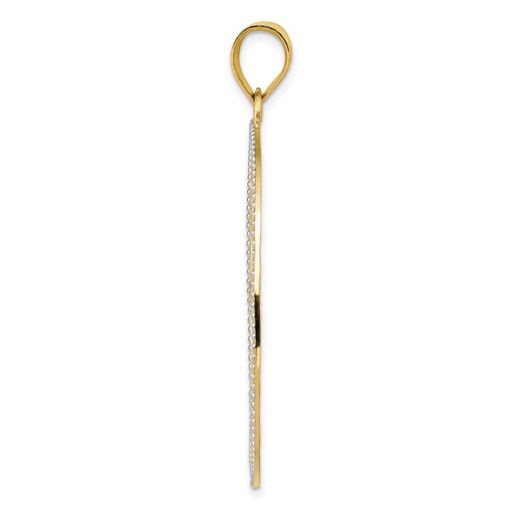 14k Yellow Gold White Rhodium Diamond-cut Filigree Pendant