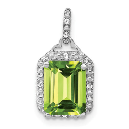 14k White Gold Emerald-cut Peridot and Diamond Halo Pendant for Women