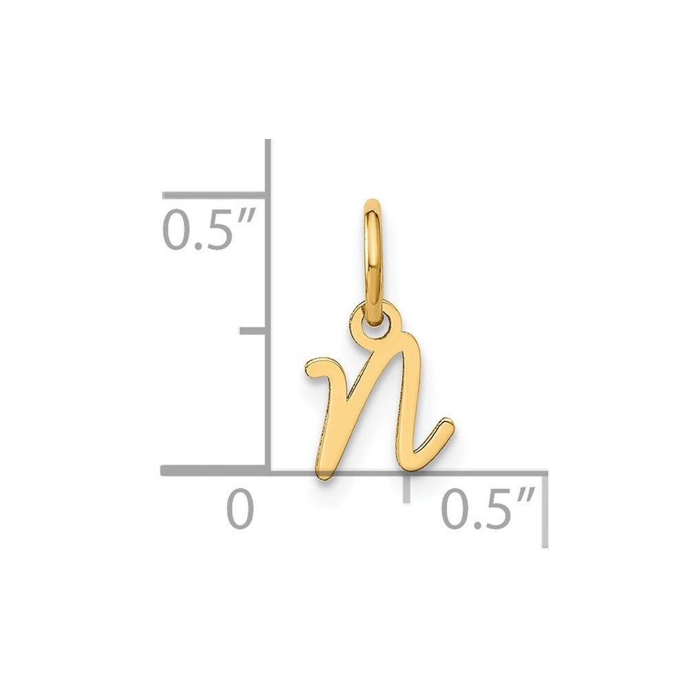 14k Yellow Gold Upper case Letter N Initial Charm Pendant for Women