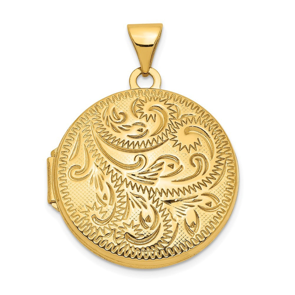 14k Yellow Gold Scroll Design Hand Engraved 20mm Round Locket