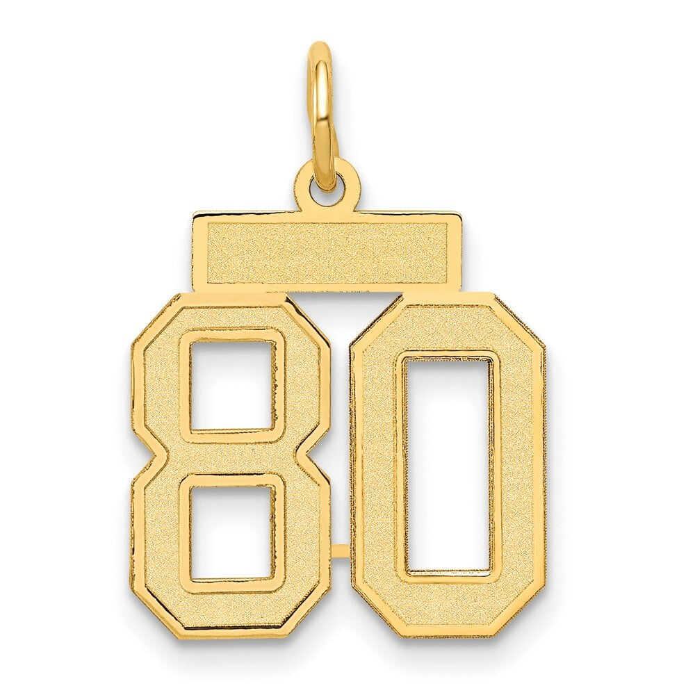 14k Yellow Gold Small Satin Number 80 Charm Pendant for Women