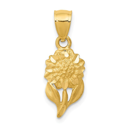 14k Yellow Gold Satin Diamond-cut Sunflower Pendant for Women