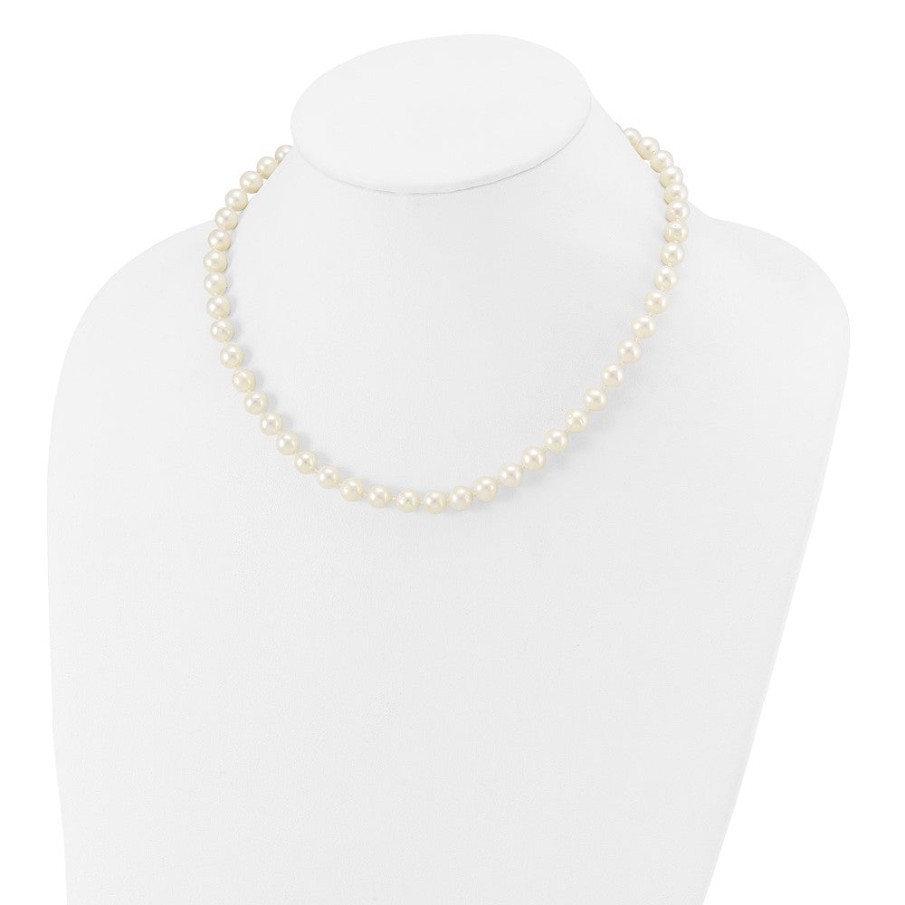 14k White Gold 7-8mm White Near Round Freshwater Cultured Pearl 16 inch Necklace