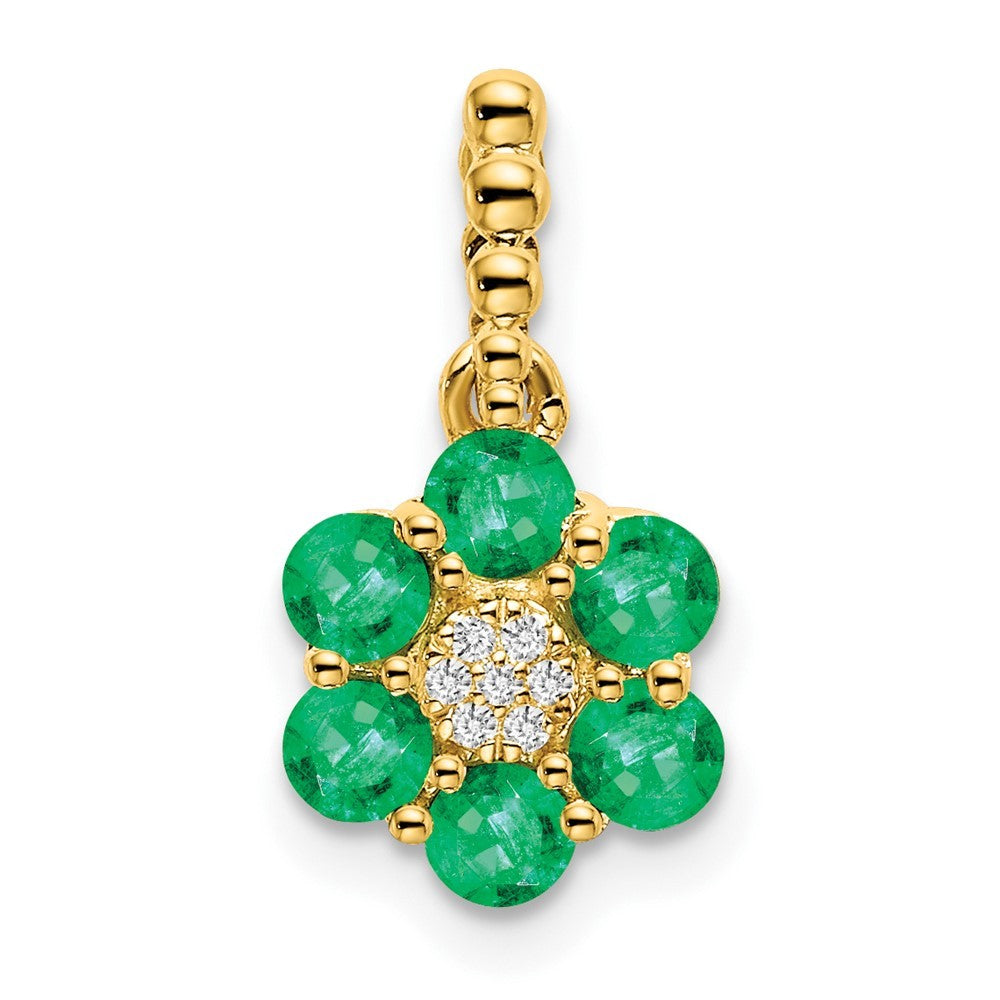 14k Yellow Gold Emerald and Diamond Floral Pendant