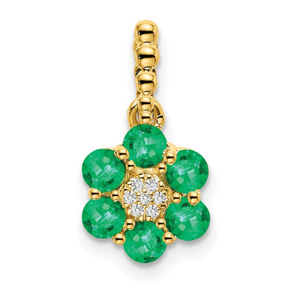 14k Yellow Gold Emerald and Diamond Floral Pendant