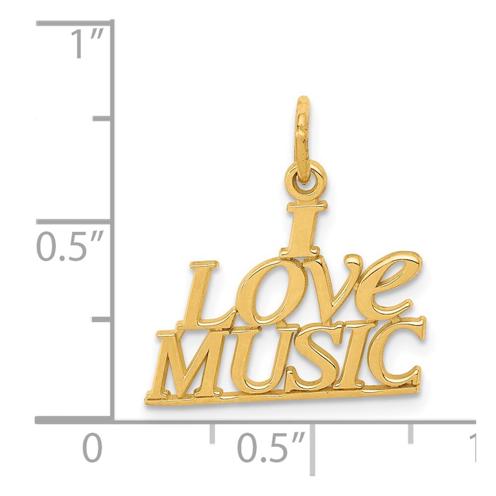 14k Yellow Gold I LOVE MUSIC Charm Pendant for Women