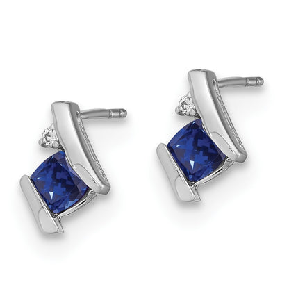 14K White Gold Cushion Cr. Sapphire and Diamond Stud Earrings