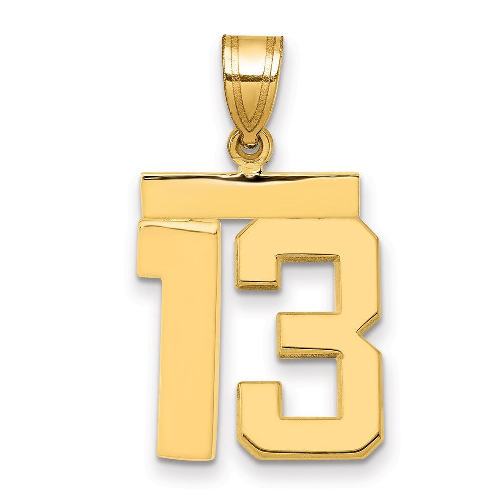14k Yellow Gold Medium Polished Number 13 Charm Pendant for Women