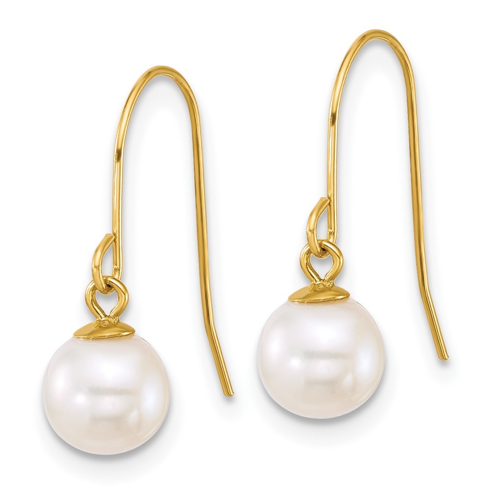 14k Yellow Gold Polished 6-7mm Freshwater Culture Pearl Dangle Earrings