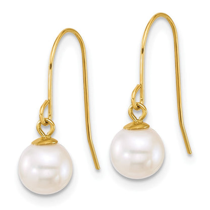 14k Yellow Gold Polished 6-7mm Freshwater Culture Pearl Dangle Earrings