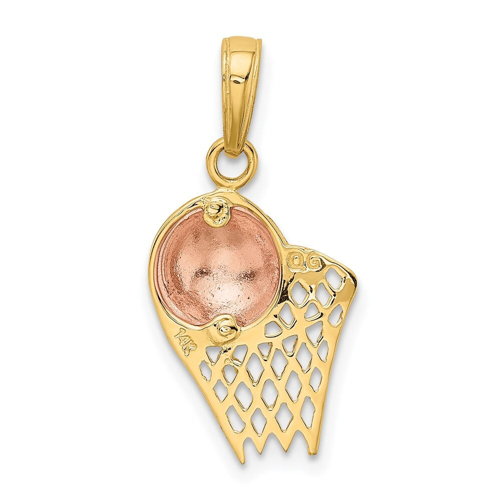 14k Two-tone Gold Basketball Hoop with Ball Pendant for Women
