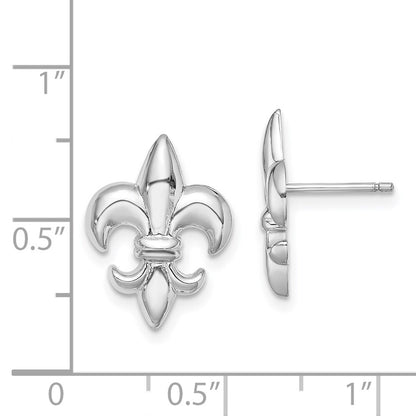 14K White Gold Small Fleur-De-Lis Stud Earrings Gift for Women