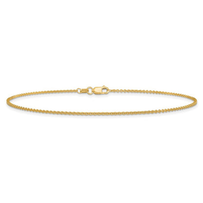 14k Yellow Gold 10 inch 1.4mm Round Open Link Cable with Lobster Clasp Anklet