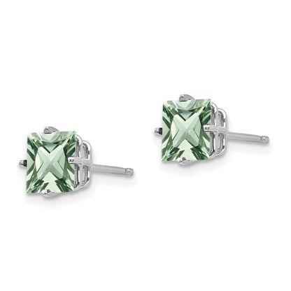 14k 6mm Square Green Quartz Stud Earrings Gift for Women