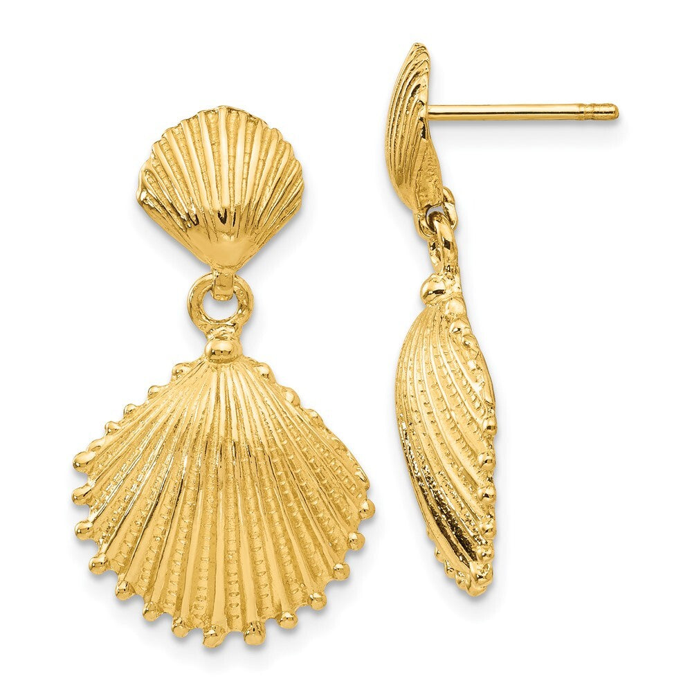 14k Yellow Gold Scallop Shell Dangle Earrings