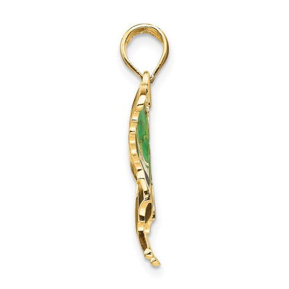 14k Yellow Gold Green Enameled Butterly Pendant for Women
