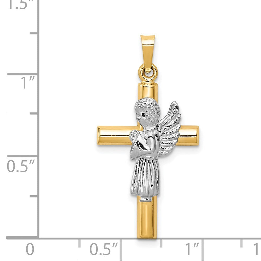 14k Two-tone Gold Angel and Cross Pendant for Women