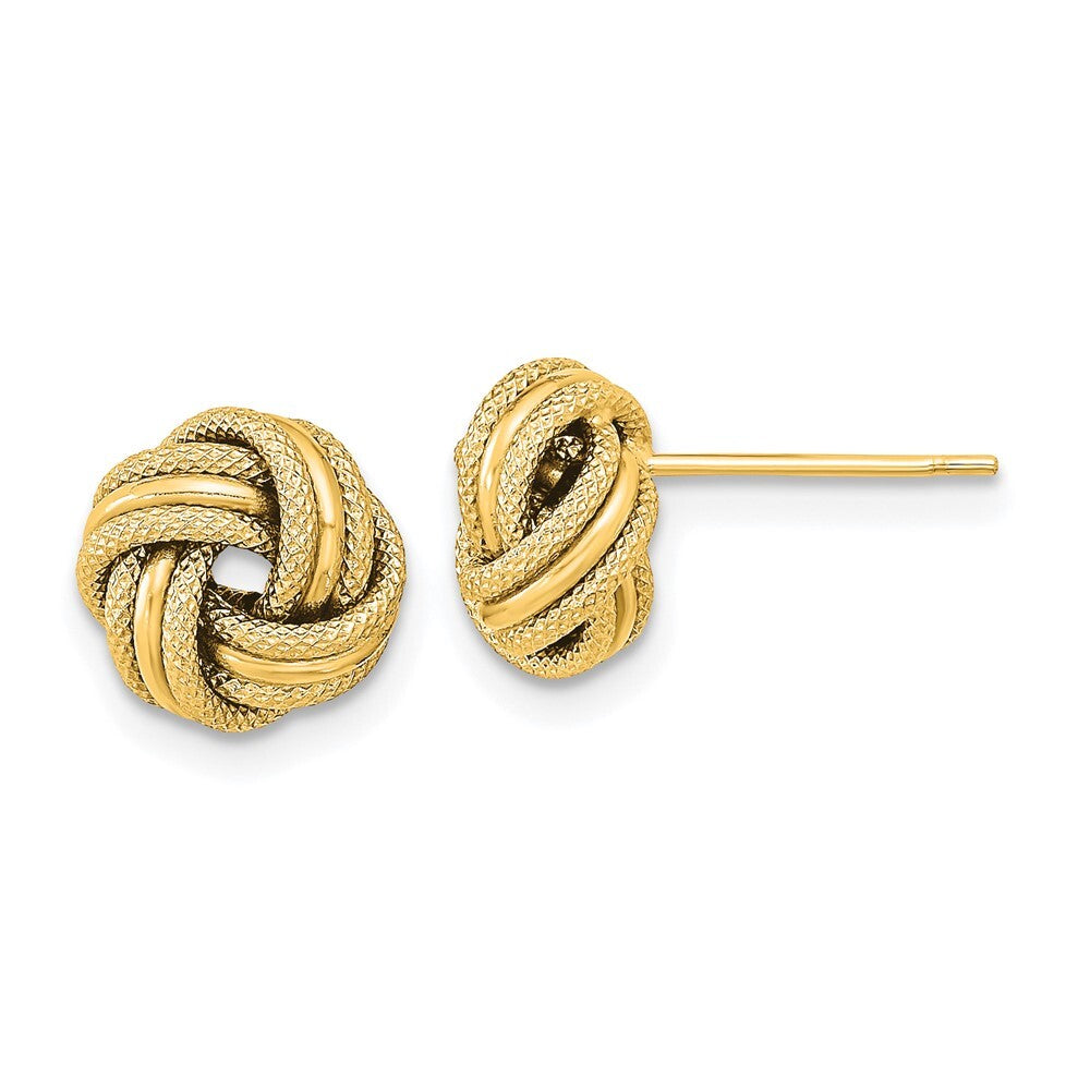 14k Yellow Gold Polished Textured Triple Love Knot Stud Earrings