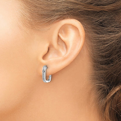 14k White Gold Diamond Complete Hinged Hoop Earrings