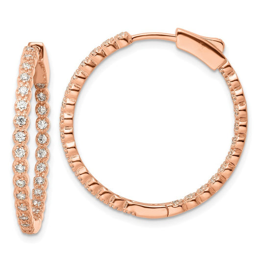 Sterling Silver Polished Rose-tone In & Out Cubic Zirconia Hinged Hoop Earrings