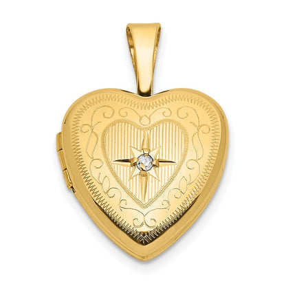 14k Yellow Gold 12mm with .01ct. Diamond Star Heart Locket