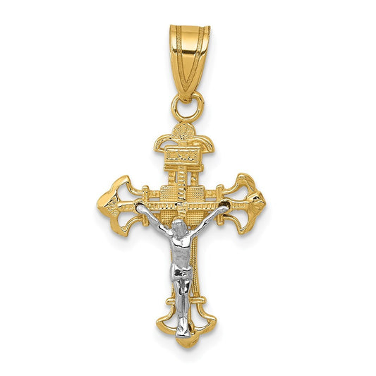 14k Two-tone Gold INRI Crucifix Charm Pendant for Women