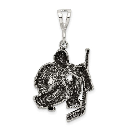 Sterling Silver Antiqued Hockey Player Charm Holiday Gift for Women