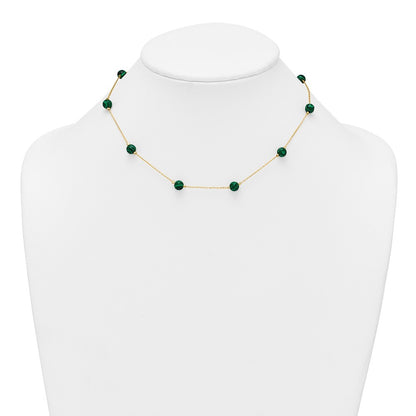 Sterling Silver Gold-Tone  Lab Created Malachite 16" with 2" Extension Necklace