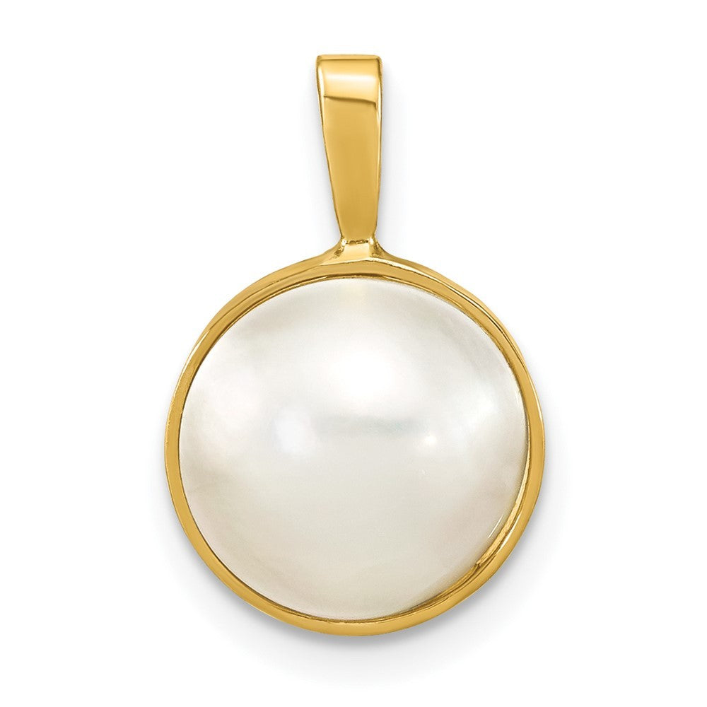 14k Yellow Gold 10-11mm White Round Saltwater Cultured Mabe Pearl Pendant