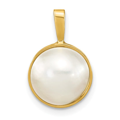 14k Yellow Gold 10-11mm White Round Saltwater Cultured Mabe Pearl Pendant