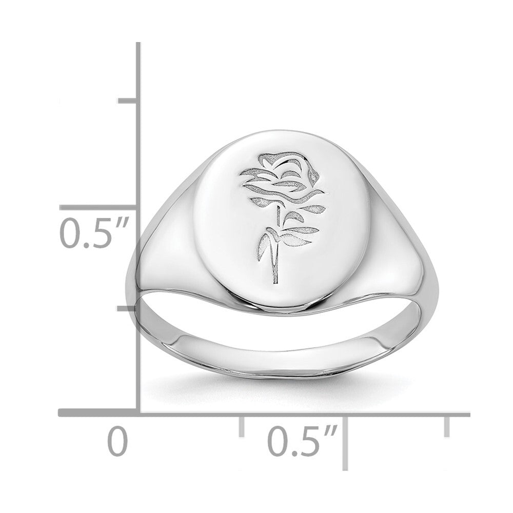 Sterling Silver Rhodium-plated Polished Rose Signet Ring Size 6
