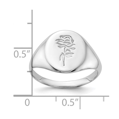 Sterling Silver Rhodium-plated Polished Rose Signet Ring Size 6