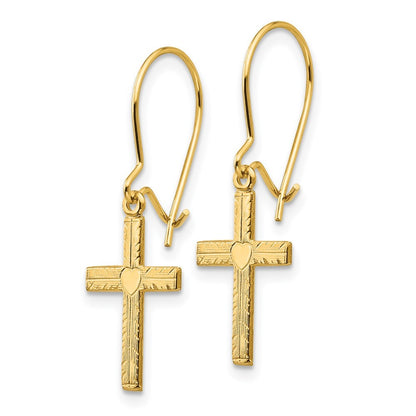 14k Yellow Gold Polished & Satin Cross Earrings