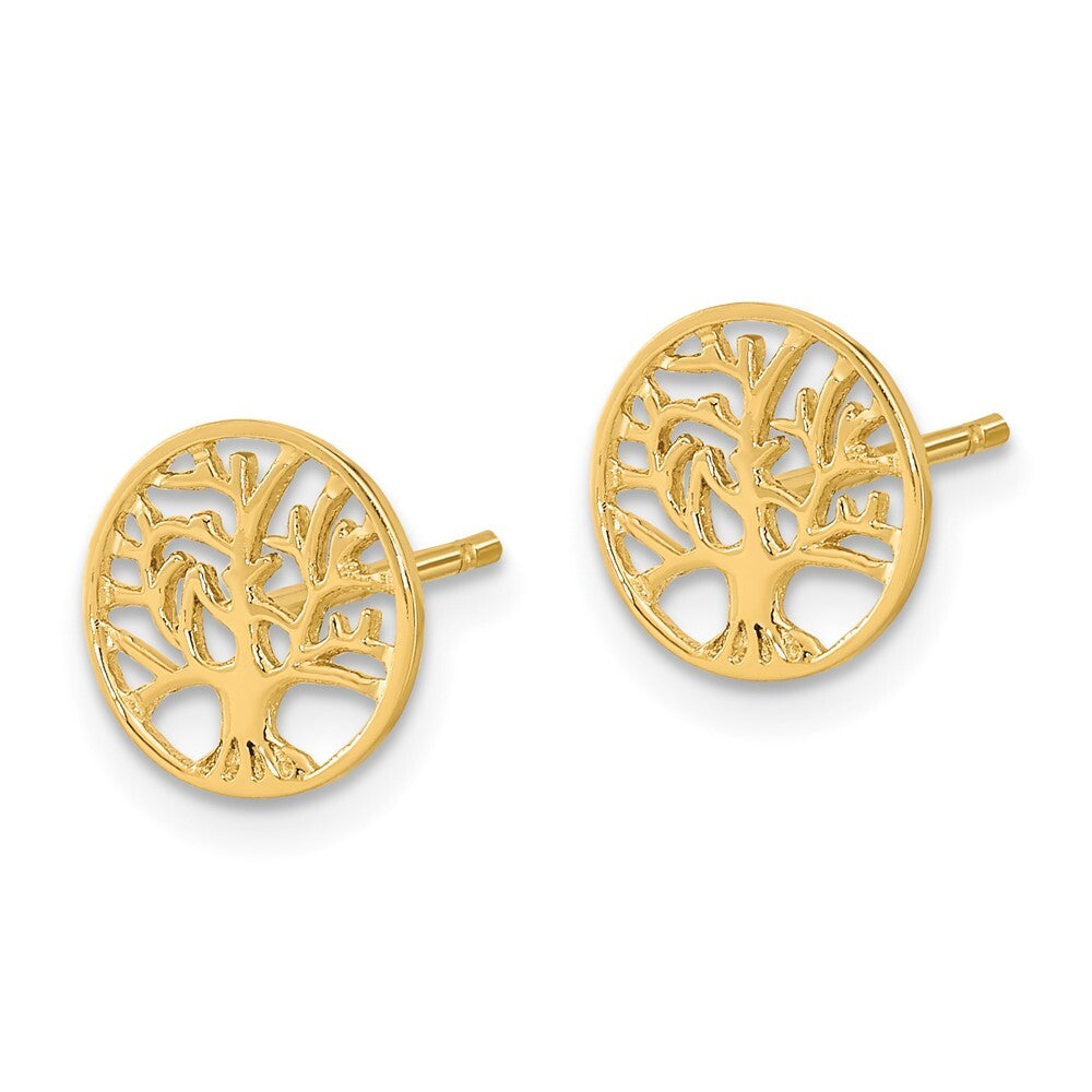 14k Yellow Gold Round Tree Stud Earrings