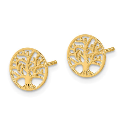 14k Yellow Gold Round Tree Stud Earrings