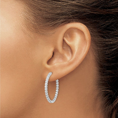 Sterling Silver Polished In & Out Cubic Zirconia Hinged Hoop Earrings