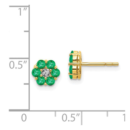 14k Yellow Gold and Rhodium Emerald and Diamond Stud Earrings