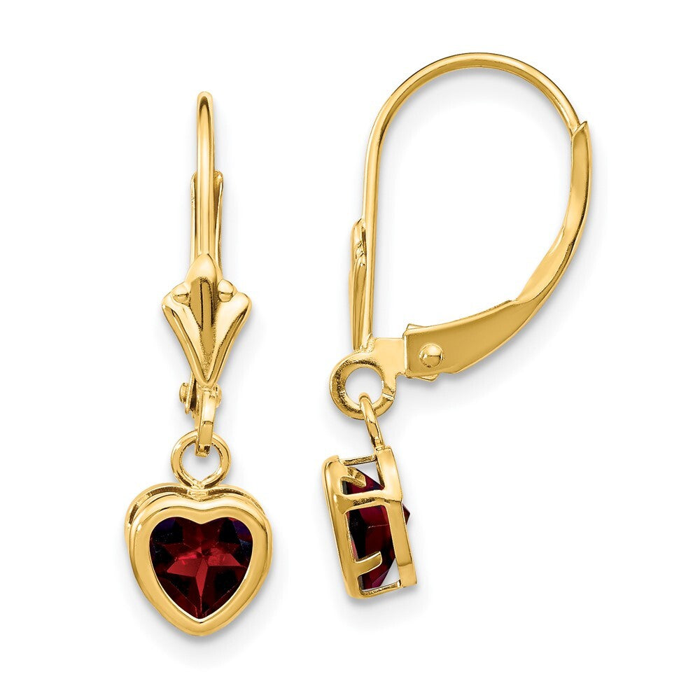14k Yellow Gold 5mm Heart Garnet Stud Earrings Gift for Women