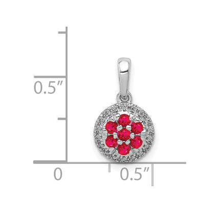 14k White Gold Diamond and .28 Ruby Circle Pendant for Women
