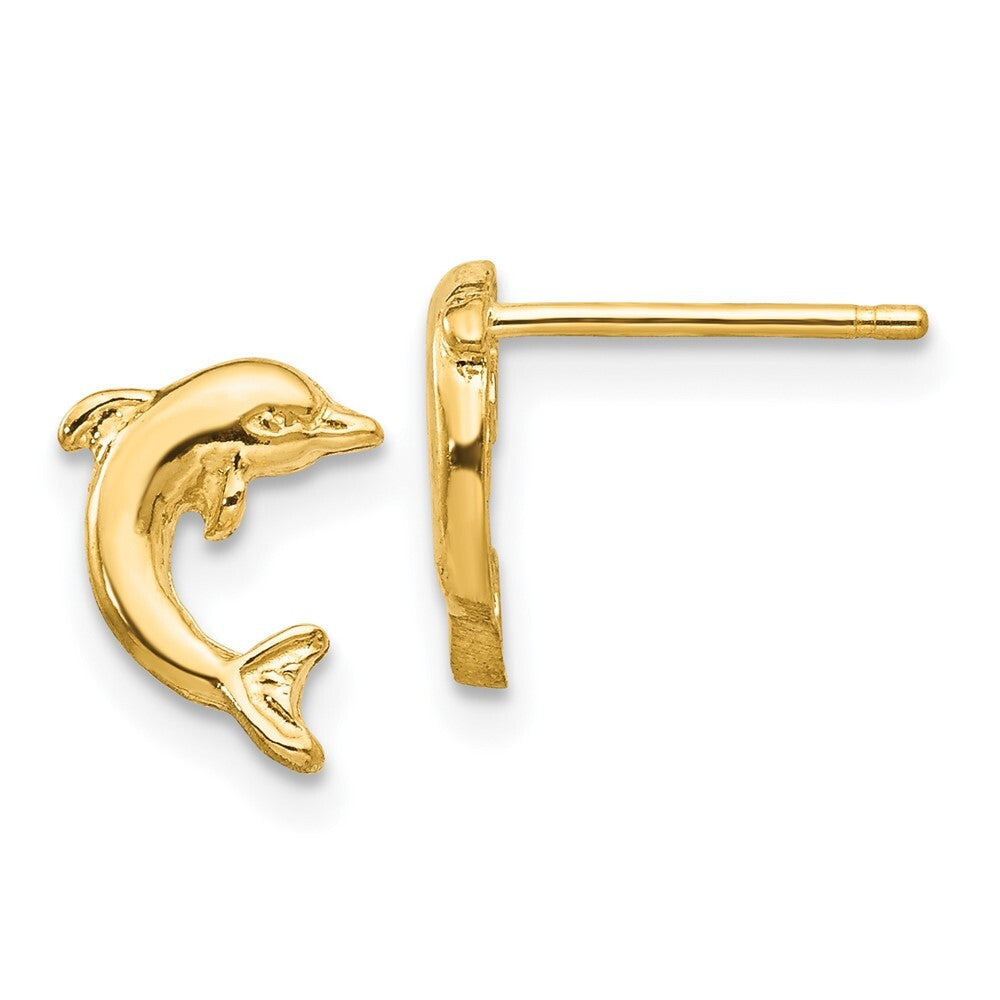 14k Yellow Gold Dolphin Stud Earrings Gift for Women