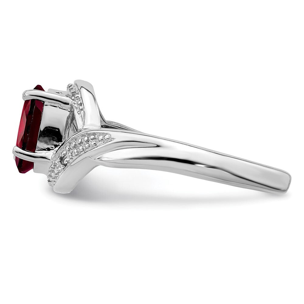 Sterling Silver Rhodium-plated Garnet & Diamond Ring Size 8